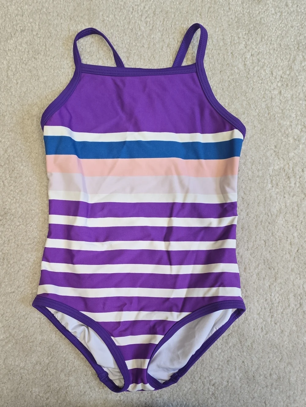 Hanna Andersson Purple and Multicolor Stripe One-Piece Swimsuit